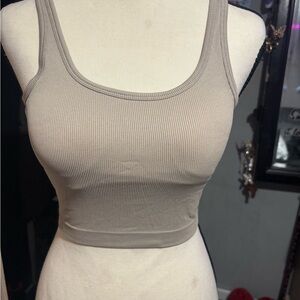 NWOT Pro-Fit Ribbed Padded Tank Crop Top - Taupe